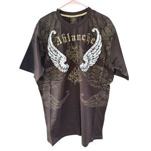 Ablanche Street Wear Y2K XL Brown Embroidered Wings Tee T-Shirt Vintage NEW